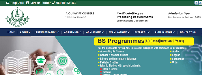 AIOU Allama Iqbal Open University Fee Structure For Semester Admission Criteria